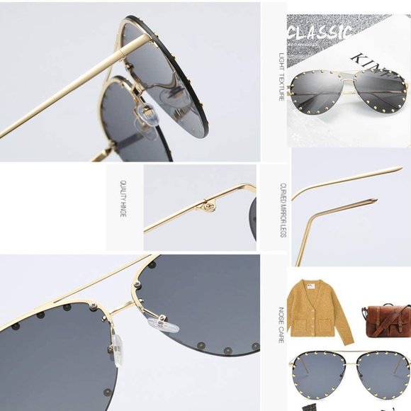 Women Rimless Oversized Studded Sunglasses Gradien main image 4